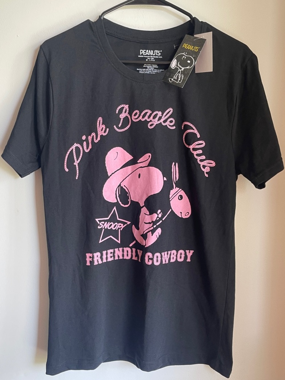 Peanuts Western Black T‑Shirt with Pink Snoopy 'Pink Beagle Club' Graphic